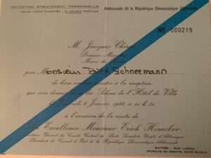 Invitation à la réception d’Erich Honecker par Jacques Chirac (Copyright: Dirk Schneemann)