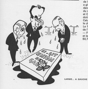Robert Fabre, George Marchais und Francois Mitterrand am Grab der "Union des gauches", 1974 (Copyright: Wikimedia)