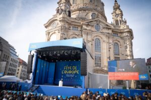 Emmanuel Macron in Dresden, 27. Mai 2024 (Copyright: Imago).