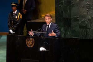 Emmanuel Macron lors de l'Assemblée générale de l’ONU le 23 septembre 2025 (Copyright: Alamy)