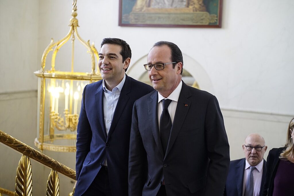 François Hollande gehörte während der griechischen Finanzkrise 2015 zu den wichtigsten Unterstützern von Premierminister Alexis Tsipras, Paris, 4. Februar 2015 (Copyright: Wikimedia Commons)