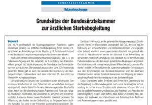 Première page des Principes de l’Ordre fédéral des médecins concernant l’accompagnement médical en fin de vie (Copyright: Landry Charrier – Screenshot: Grundsätze der Bundesärztekammer zur ärztlichen Sterbebegleitung)
