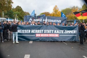 Demonstration der JA gegen Waffenlieferungen an die Ukraine, Berlin, 8. Oktober 2022 (Coypright: Alamy)