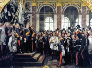 Proklamation des preußischen Königs Wilhelm I. am 18. Januar 1871 zum Deutschen Kaiser im Spiegelsaal von Versailles. Gemälde von Anton von Werner, 1877