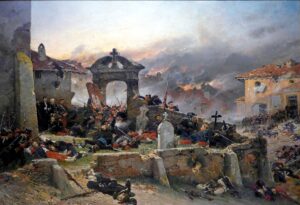 Bei der Schlacht von Schlacht von Gravelotte am 18. August 1870 starben 42.000 Soldaten. Gemälde von Alphonse de Neuville, 1881