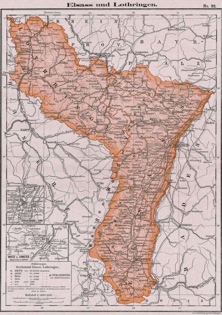 Karte von Elsass-Lothringen aus dem Jahr 1905
