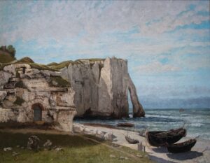 Gemälde "La Falaise d'Étretat après l'orage" von Gustave Courbet. Gemalt sind die Klippen von Étretat