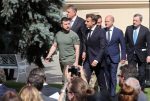 Emmanuel Macron, Olaf Scholz und Mario Draghi am 16. Juni 2022 in Kyjiw
