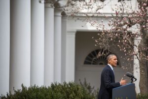 Le président Barack Obama lors d’un discours sur le programme nucléaire iranien, Washington, 3 avril 2015