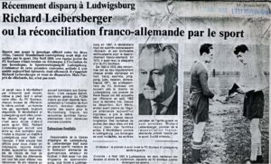 „Richard Leibersberger oder die deutsch-französische Versöhnung durch den Sport“. Erschienen in L'Est républicain am 10. April 1983 (Copyright: Deutsch-Französisches Institut Ludwigsburg)
