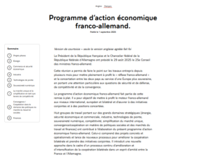 Page 1 du « Programme d’action économique franco-allemand » (Copyright: Landry Charrier – Screenshot: Programme d’action économique franco-allemand. | Élysée)