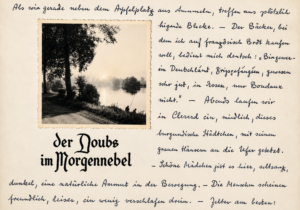 Auszug aus dem Tagebuch, Titel "Der Doubs im Nebel" mit entsprechender schwarz-weißer Fotografie