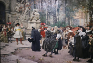 Willkommen in Brandenburg. Nach ihrer Flucht aus Frankreich fanden Zehntausende Hugenotten in deutschen Territorien Zuflucht. Das Gemälde von Hugo Vogel entstand 1885, zweihundert Jahre nach der Aufhebung des Edikts von Nantes