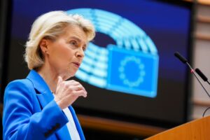 Ursula von der Leyen lors du débat au Parlement européen sur l’architecture et la gouvernance du cadre financier pluriannuel 2028–2034, à Strasbourg, le 12 novembre 2025 (Copyright : Parlement européen / Philippe Buissin)